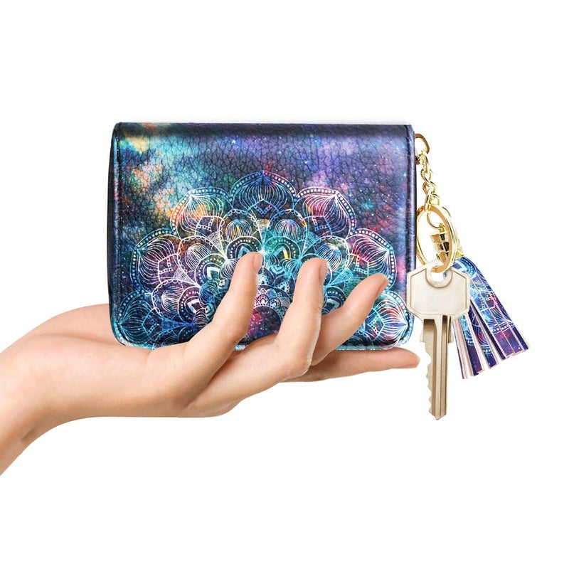 Coco Rossi Women's Small Credit Card Wallet RFID Cute Mandala Card Holder for Women with Keychain, Lace Nebula - Image 4